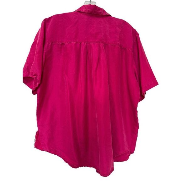 Gitano women’s M vintage 90s button up blouse 100% silk hot pink short sleeve - Picture 6 of 6